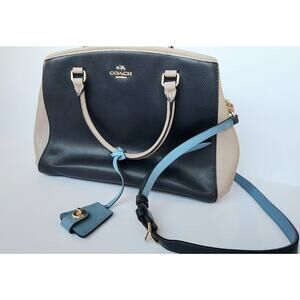 Coach Margot Handbag Colorblock Beige and Navy/Baby Blue F37248